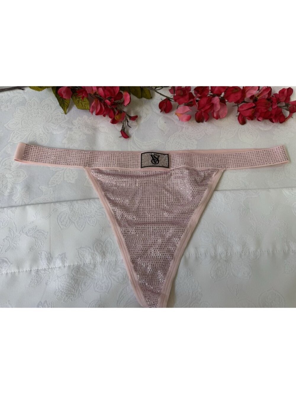 VICTORIA'S SECRET XXL PINK SUPERMAN BLING RHINESTONE THONG STRING PANTIES NWT
